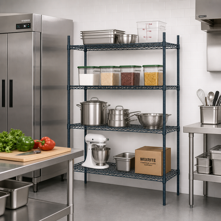 Product image #2 for Mixrite 48" x 18" 4-Shelf Epoxy-Coated Wire Shelving Unit with 74" Posts