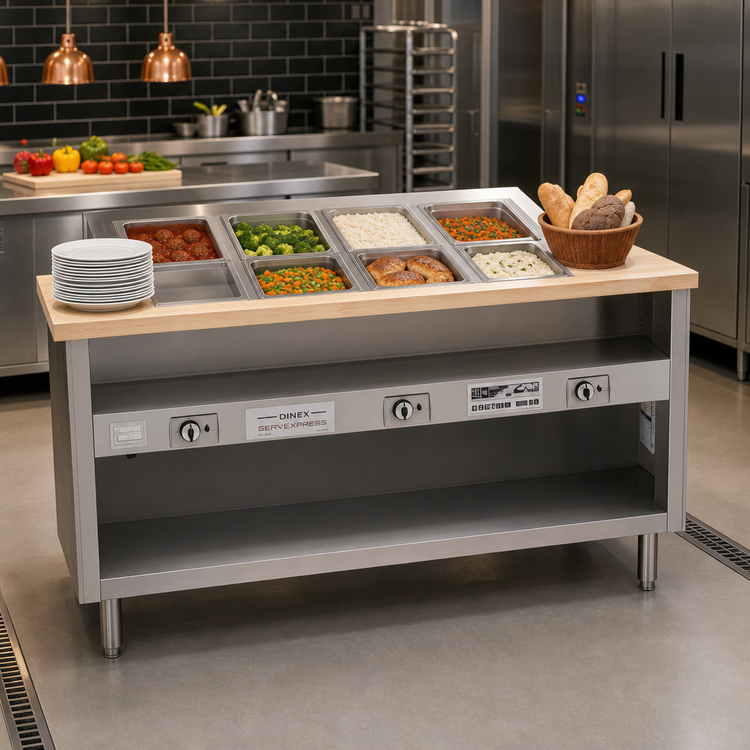 Product image #2 for Dinex ServeXpress 6-Well Electric Stationary Hot Food Table with Enclosed Base, 86 Inches