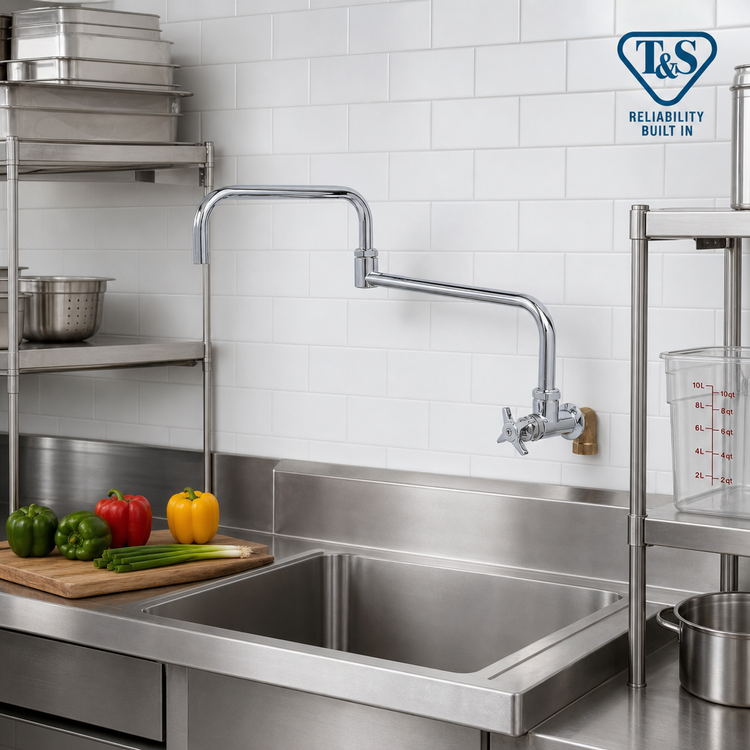 Product image #2 for T&S Brass Big-Flo Wall-Mount Faucet with 18 1/2-Inch Double Joint Nozzle and 4-Arm Handle