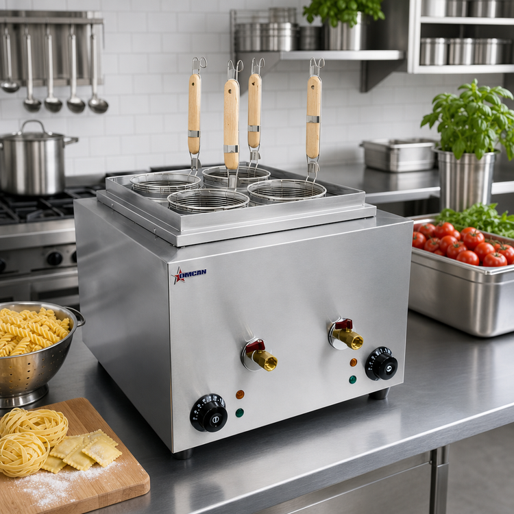 Product image #2 for Omcan Countertop Electric Pasta Cooker with Dual 6L Tanks and 4 Baskets