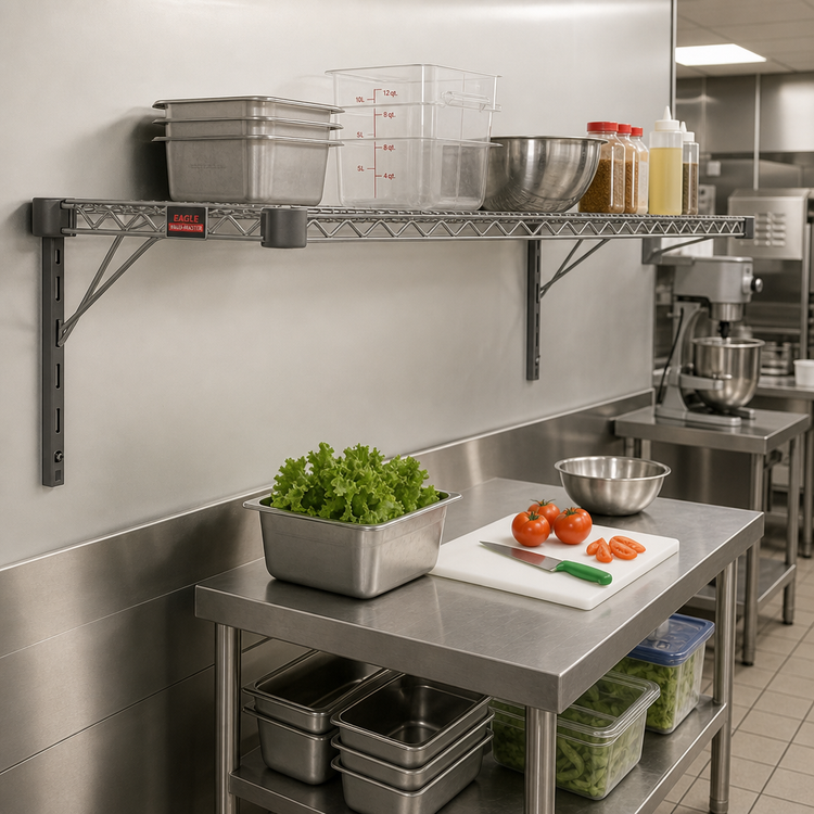Product image #2 for Eagle Valu-Master Quad-Adjust 72 Inch x 18 Inch Wire Shelf, 600 lb. Capacity, Pewter Gray Epoxy Finish