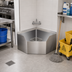 Thumbnail image #2 for Corner Floor-Mounted Mop Sink with Drain Basket, 26.5 x 26.5 x 16 Inches, 304 Stainless Steel