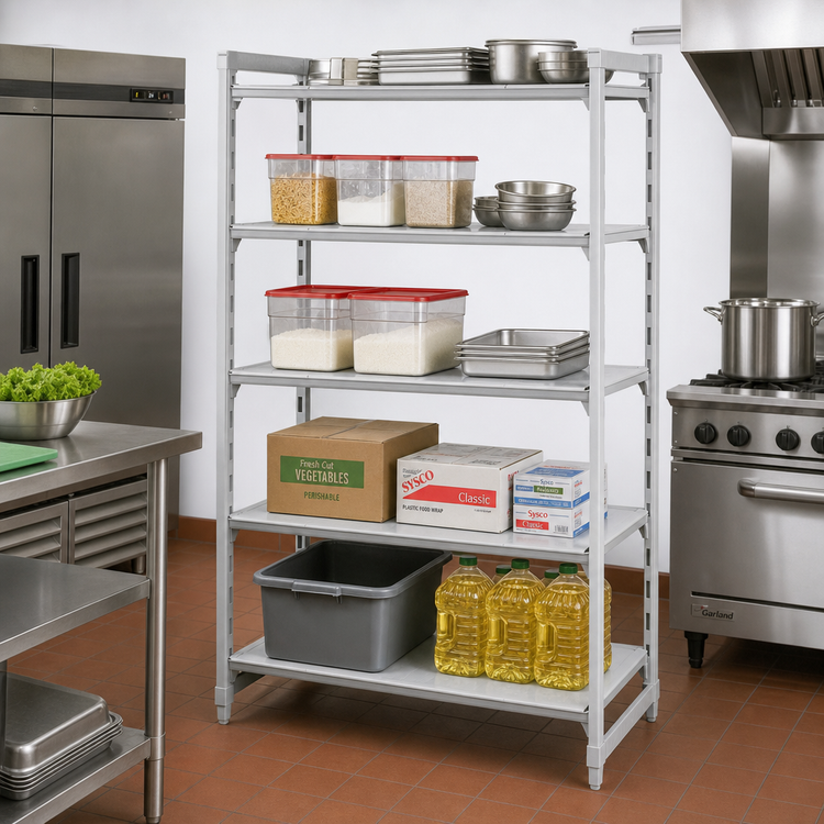 Product image #3 for Cambro Camshelving Premium 5-Shelf Solid Stationary Starter Unit, 21 x 30 x 84 Inches, Speckled Gray