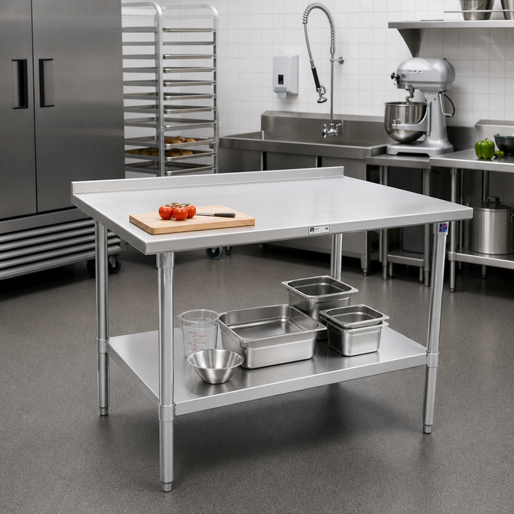 Product image #2 for John Boos Stallion Stainless Steel Work Table with Rear Up-Turn and Adjustable Undershelf, 72 x 24 Inches