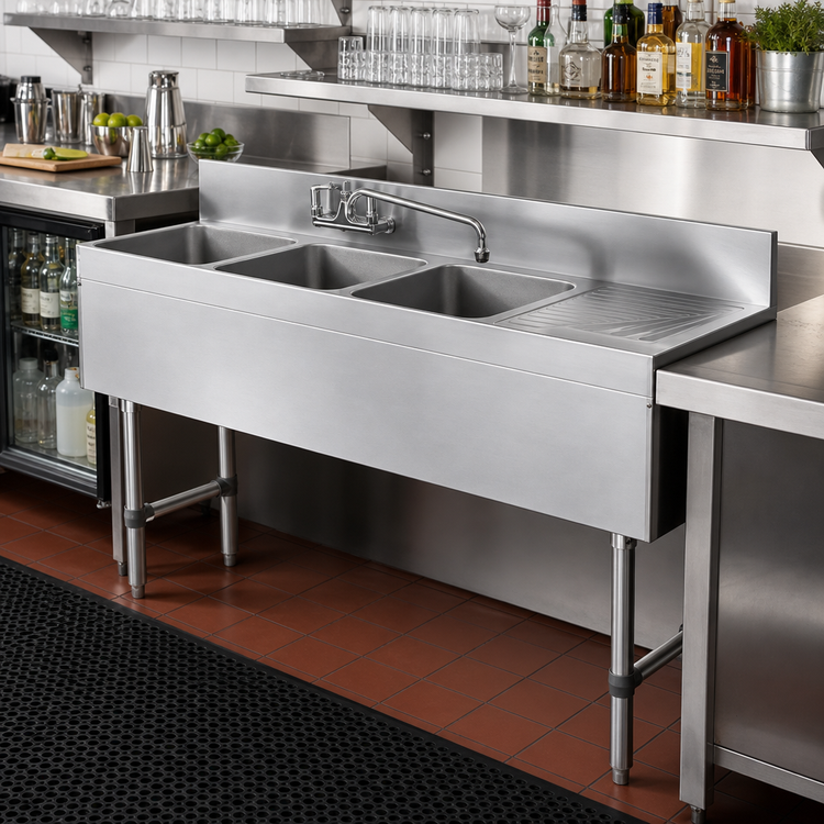 Product image #2 for 48-Inch Three-Compartment Underbar Sink with Right Drainboard