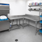 Thumbnail image #2 for Eagle Group Spec-Master CDTCIL-72-14/3 Island Clean Dishtable, Right-to-Left, 72 x 60 Inches, 14/304 Stainless Steel, 8-Inch Backsplash
