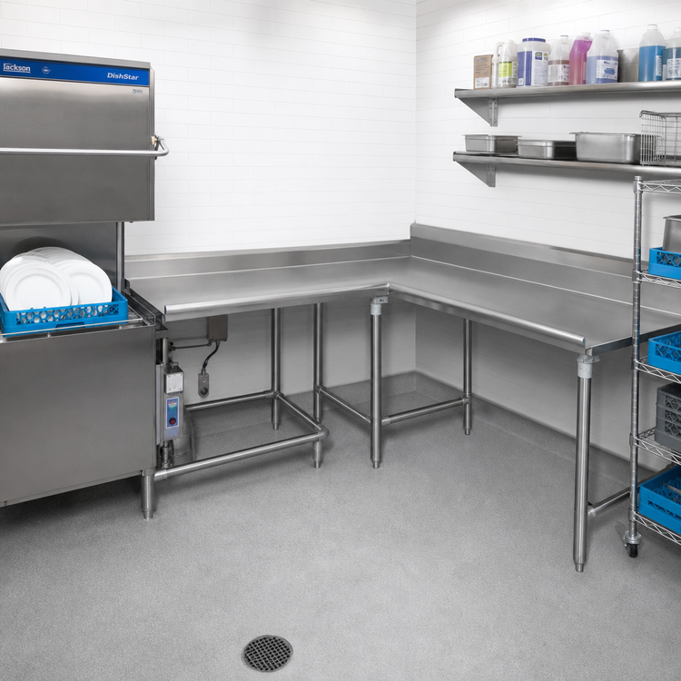 Product image #2 for Spec-Master Island Clean Dishtable, 72-Inch Machine-to-Corner, 60-Inch Corner-to-End, 14/304 Stainless Steel