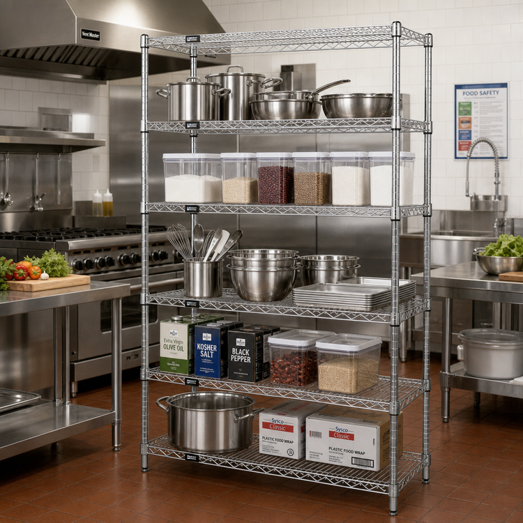 Product image #2 for Quantum 60"W x 30"D x 86"H Stationary Wire Shelving Starter Kit, 5 Shelves, 304 Stainless Steel