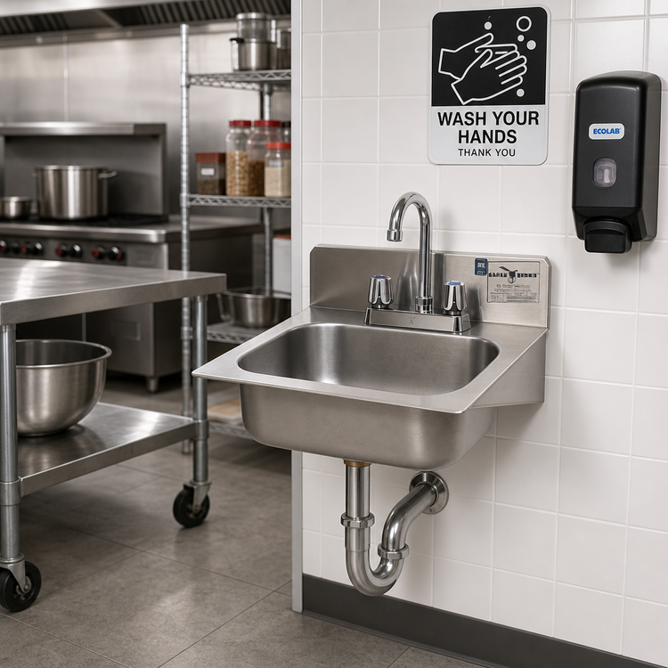 Product image #2 for Eagle Group Wall-Mounted 304 Stainless Steel Hand Sink with Gooseneck Faucet, 10 x 14 x 5 Bowl