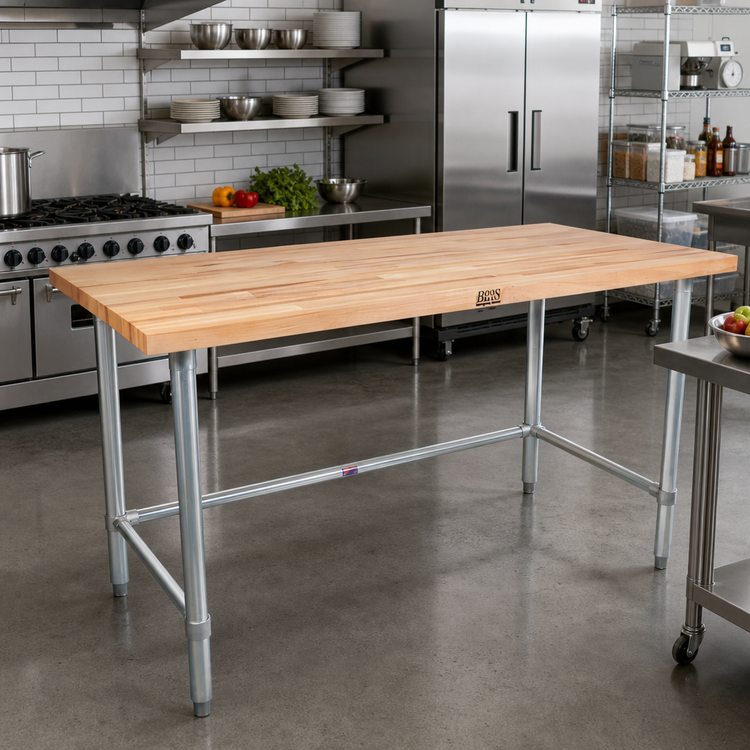 Product image #2 for John Boos SNB11-X 96-Inch x 30-Inch Wood Top Work Table with Stainless Steel Base