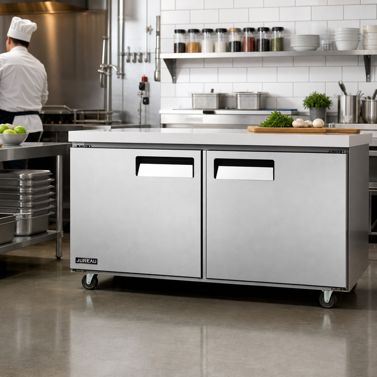 Product image #2 for Juneau 2-Section Undercounter Reach-In Freezer, 60 Inch Wide, 8.9 Cu. Ft., Solid Doors