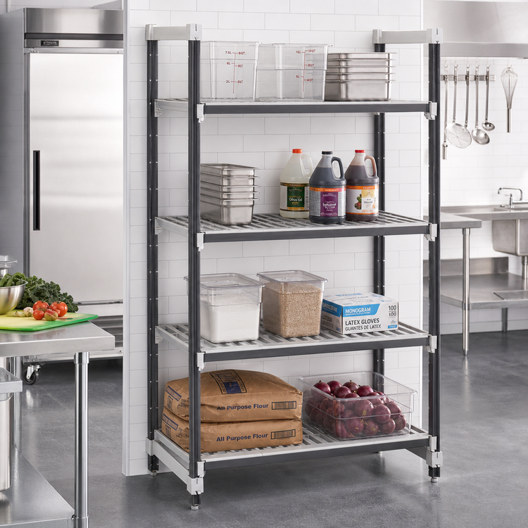 Product image #2 for Cambro Camshelving Elements XTRA Stationary Starter Shelving Unit, 18 x 72 x 84 Inches, 4-Tier, Speckled Gray