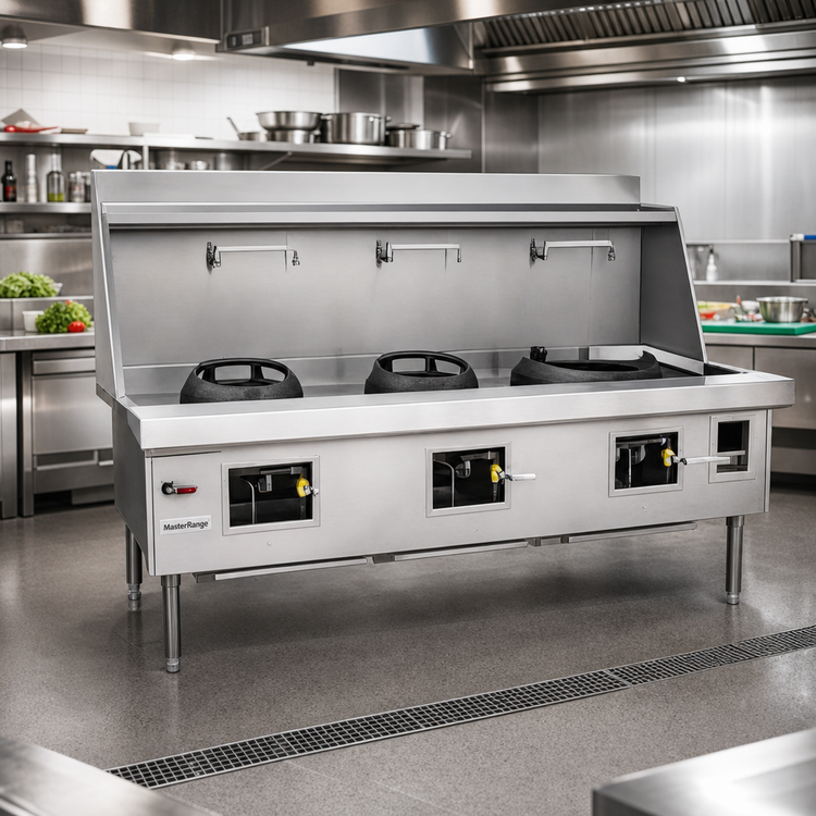 Product image #2 for MasterRange M-3-SS 3-Chamber Gas Wok Range with Stainless Steel Front and Sides