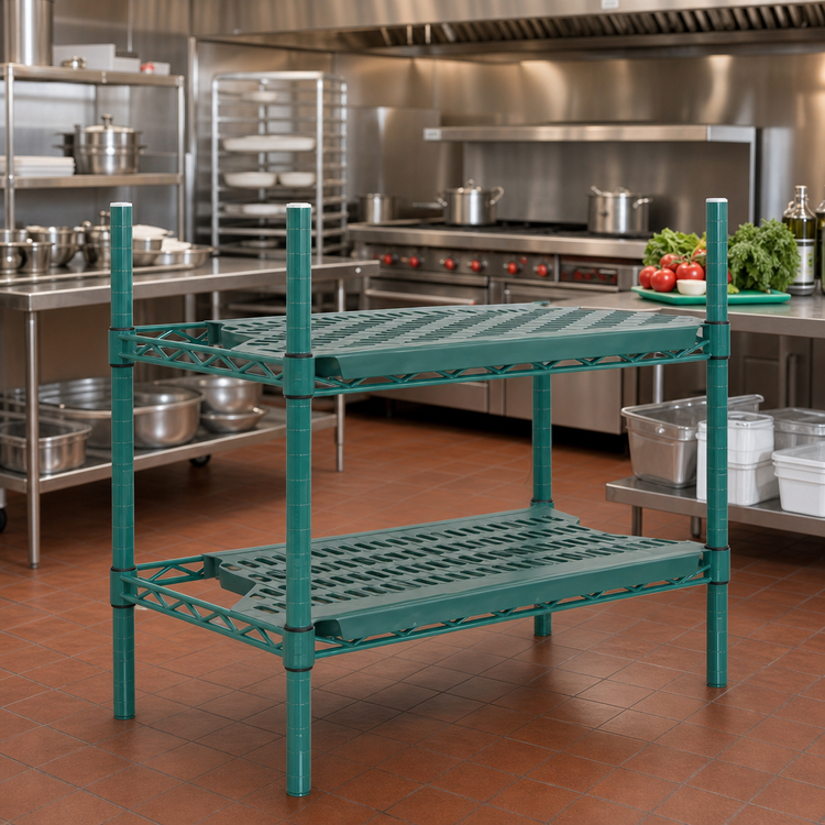 Product image #2 for Eagle Group QuadPlus 54 x 18 Inch Louvered Green Polymer Shelf Mat with Quad-Adjust Frame