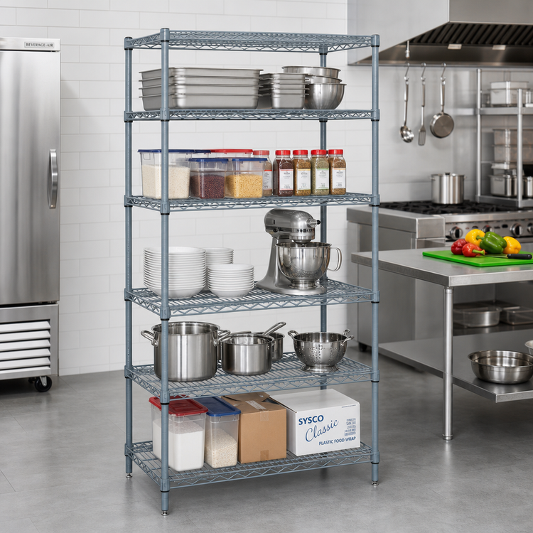 Product image #2 for Quantum Wire Shelving Starter Kit, 24 x 21 x 74 Inches, 5 Shelves, Gray Epoxy Antimicrobial Finish