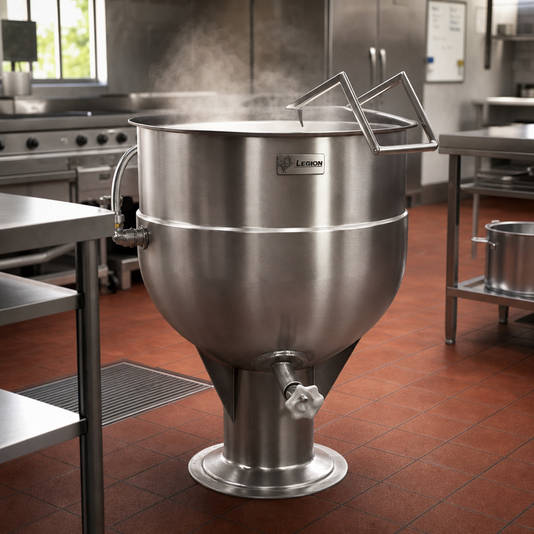 Product image #2 for Legion 25-Gallon Stationary Direct Steam Kettle, Full Jacket, Pedestal Base