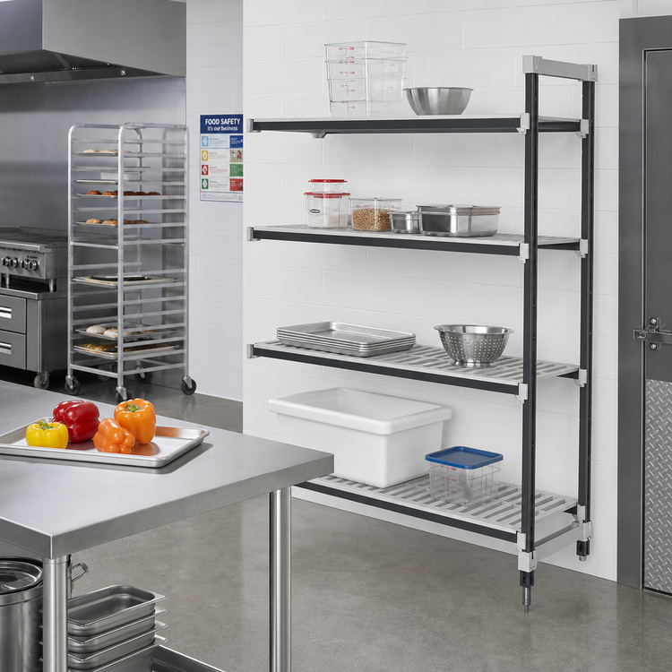 Product image #2 for Cambro Camshelving Elements XTRA Stationary Add-On Polymer Shelving Unit, 21 x 36 x 72 Inches, 4-Shelf, Vented, Speckled Gray