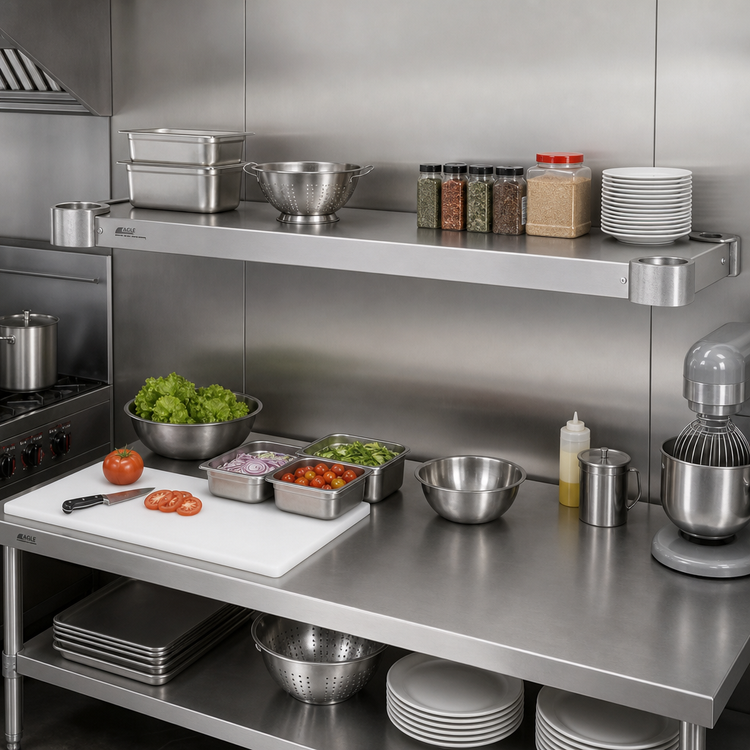 Product image #3 for Quik-Set 54-Inch x 24-Inch Flat Solid Stainless Steel Shelf with Marine Edge, 1000 lb Capacity