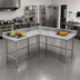 Thumbnail image #2 for Advance Tabco L-Shaped Stainless Steel Corner Work Table, 96 x 60 Inch, 30-Inch Deep, 14-Gauge 304 Top, 5-Inch Backsplash