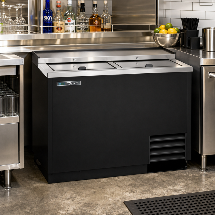 Product image #2 for True TD-50-18-HC Flat Top Bottle Cooler with Stainless Steel Countertop and Dual Lids