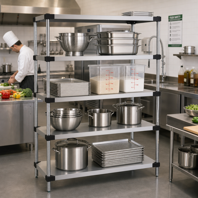 Product image #2 for Solid Stainless Steel Shelving Starter Kit with 4 Shelves, 72 x 24 x 63 Inches