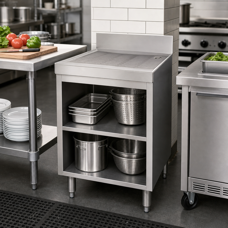 Product image #2 for Advance Tabco Special Value Series Stainless Steel Drainboard with Open Cabinet Base, 24 x 21 x 33 Inches
