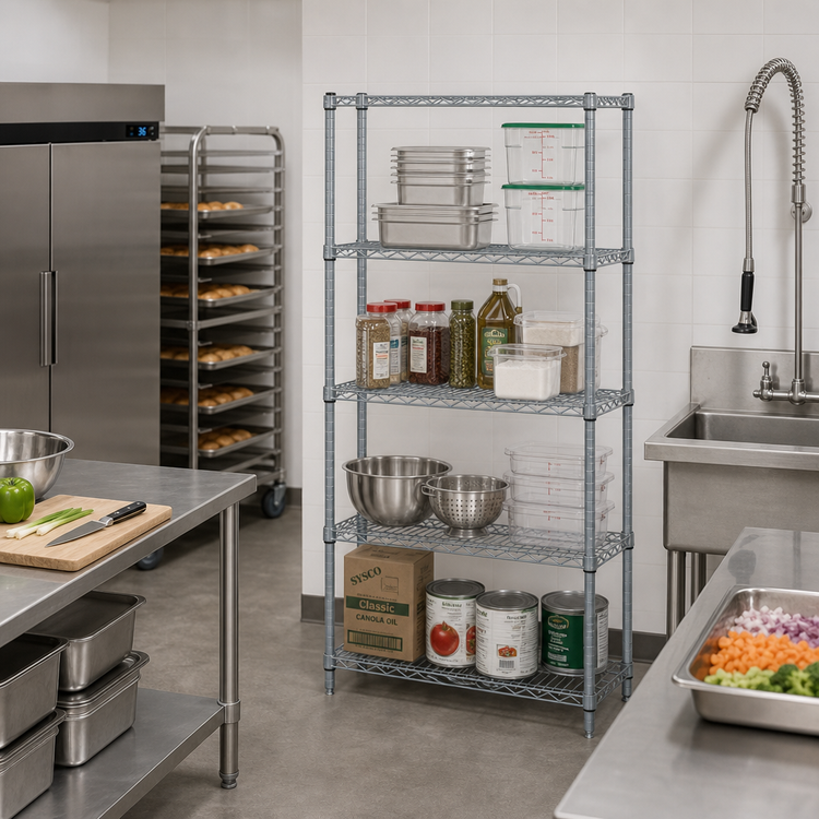 Product image #2 for Quantum 24"W x 18"D x 86"H Wire Shelving Starter Kit with 4 Shelves, Gray Epoxy Antimicrobial Finish