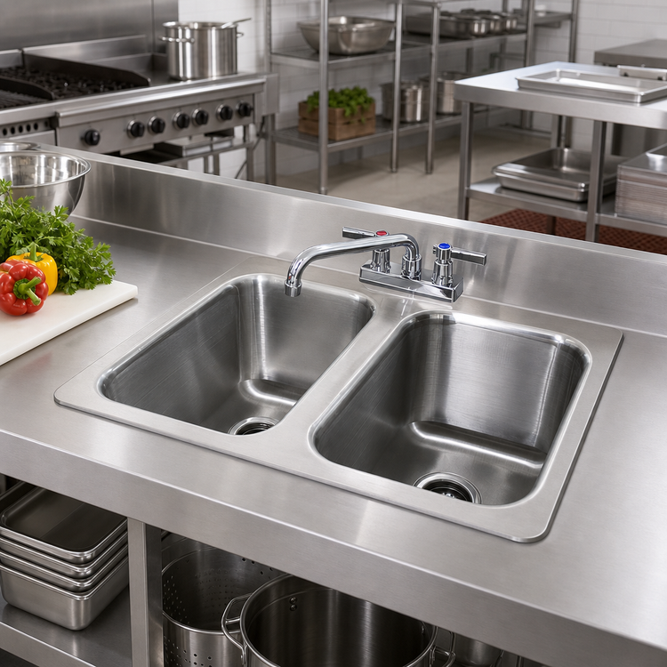 Product image #2 for Advance Tabco Two-Compartment Drop-In Stainless Steel Sink with 8-Inch Swing Spout Faucet