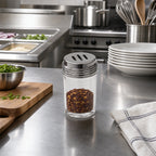 Thumbnail image #2 for American Metalcraft 4407 6 oz Clear Glass Spice Shaker with Slotted Stainless Steel Lid Case of 24