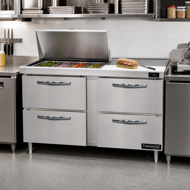 Product image #2 for Continental Refrigerator Designer Line D60N12M-D 60" Two-Section Mighty Top Sandwich Prep Table with Drawers