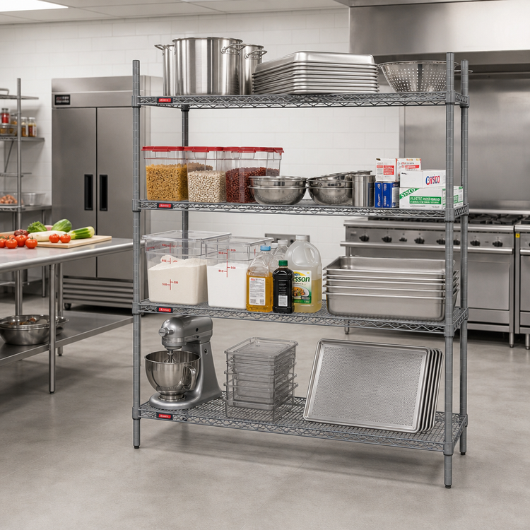 Product image #2 for Eagle Group Valu-Master 4-Tier Stationary Wire Shelving Starter Unit, 72 x 24 x 74 Inches, Pewter Gray Epoxy