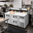 Thumbnail image #2 for True Mfg. - General Foodservice TPP-AT-67D-2-HC 67-Inch Stainless Steel Pizza Prep Table with 1 Door, 2 Drawers and 9-Pan Rail