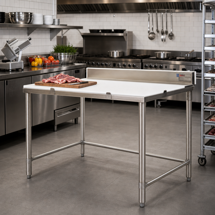 Product image #2 for Eagle Group 48-Inch x 30-Inch Poly Top Boning Table with Stainless Steel Base and 4-Inch Backsplash