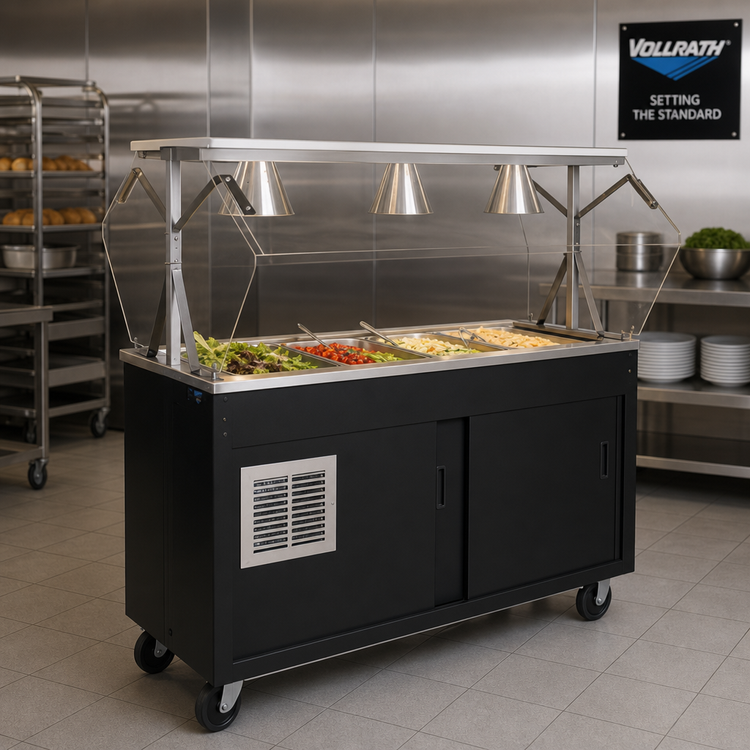 Product image #2 for Vollrath 2-Series Affordable Portable Mobile Refrigerated Cold Food Pan Buffet Station with Breath Guard and Sliding-Door Storage Base
