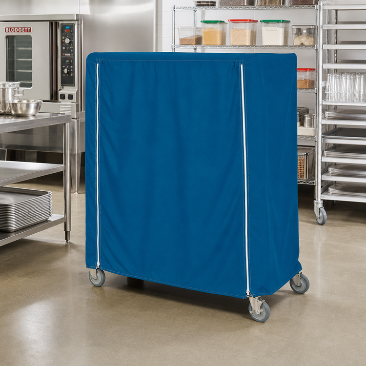 Product image #2 for Metro 60 x 24 x 74 Inch Mariner Blue Uncoated Nylon Queen Mary & Banquet Cart Cover with Velcro Fastener