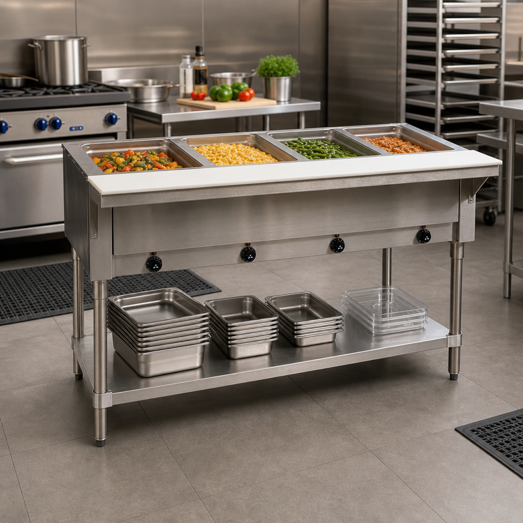 Product image #2 for Advance Tabco Triumph Supreme 62-7/16-Inch 4-Well Electric Hot Food Table with Open Shelf Base and Cutting Board