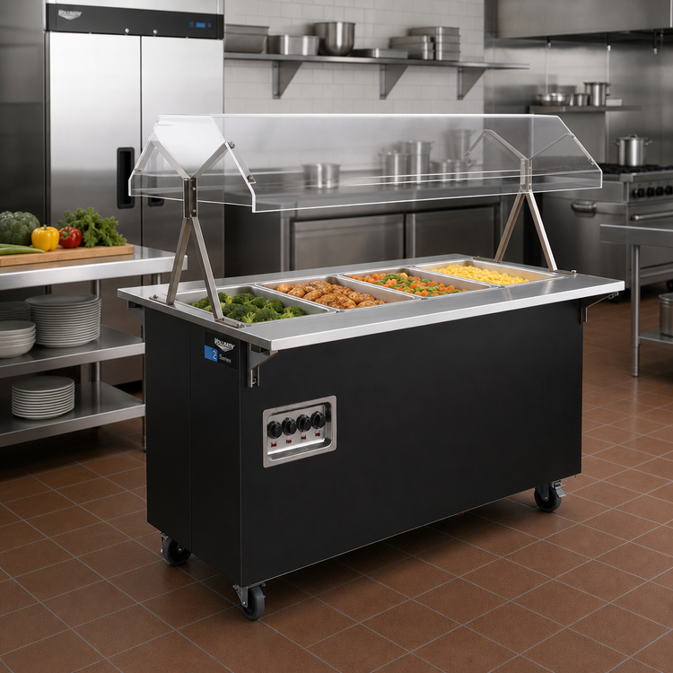 Product image #2 for Vollrath 2-Series Affordable Portable 4-Well Mobile Hot Food Station with Buffet Breath Guard and Enclosed Base