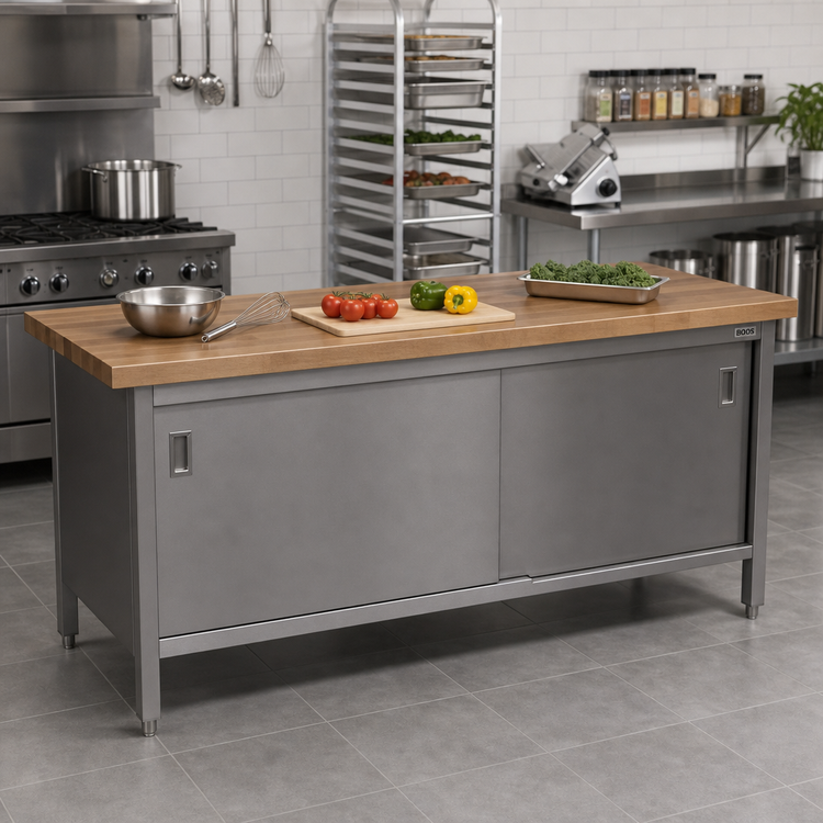 Product image #2 for John Boos EBSW7-3072 72-Inch x 30-Inch Enclosed Base Wood Top Work Table with 1-3/4-Inch Maple Top and Sliding Doors
