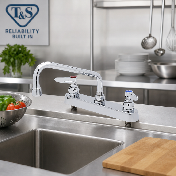 Product image #2 for T&S Brass 8-Inch Center Deck Mount Workboard Mixing Faucet with 10-Inch Swing Nozzle