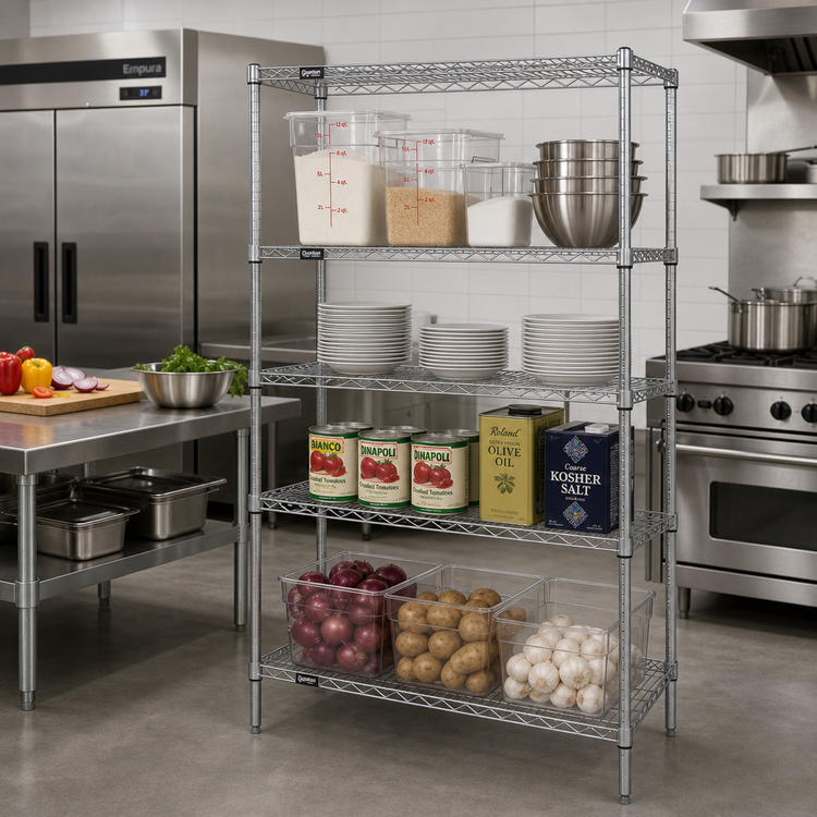 Product image #2 for Quantum Stationary Wire Shelving Starter Kit, 36"W x 18"D x 74"H, 4-Shelf, 304 Stainless Steel