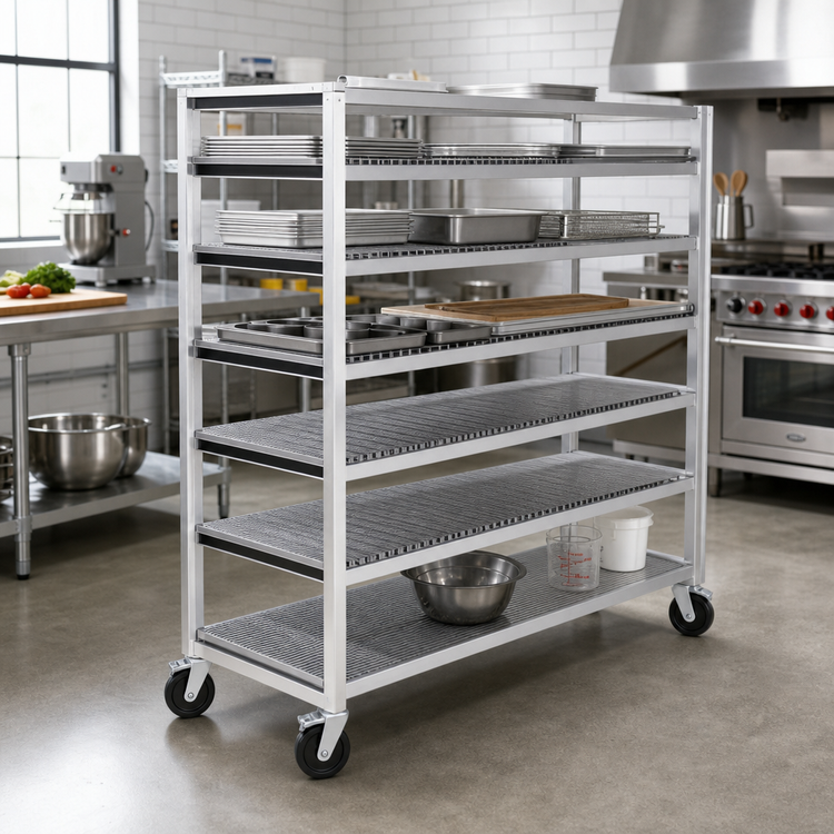Product image #2 for 75 x 25 x 72 Inch Aluminum Mobile Shelf Truck / Flight Cart with 2 Shelves