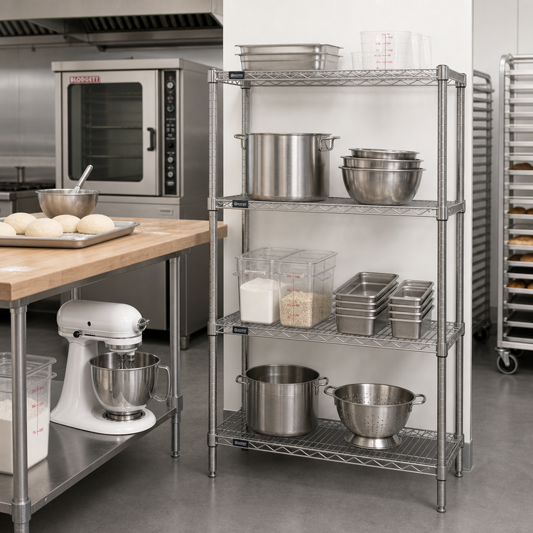 Product image #2 for Quantum 24"W x 18"D x 54"H 4-Shelf Wire Shelving Starter Kit, 304 Stainless Steel