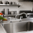 Thumbnail image #2 for Fisher 57649 Deck-Mount Manual Faucet, 8-Inch Centers, 8-Inch Swing Spout, Lever Handles, Stainless Steel
