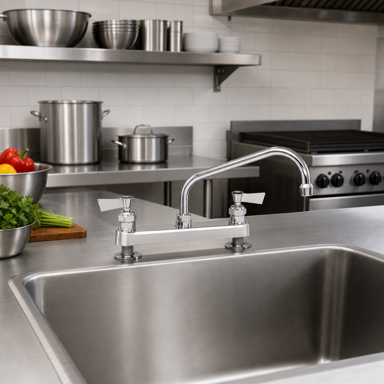 Product image #2 for Fisher Stainless Steel Deck-Mount Manual Faucet with 8-Inch Centers and 8-Inch Swing Spout