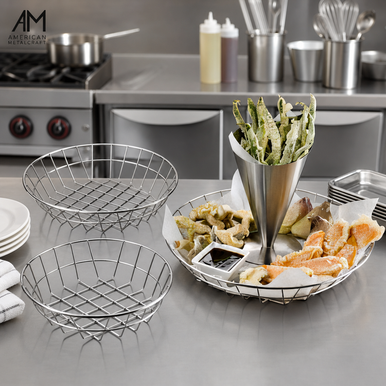 Product image #2 for American Metalcraft 8-Inch Round Stainless Steel Wire Serving Basket
