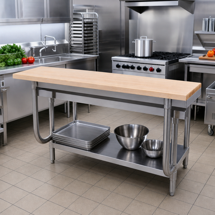 Product image #2 for Advance Tabco 96-Inch x 10-Inch Wood Cutting Board for Equipment Stands, 1-1/2-Inch Thick, Adjustable Height