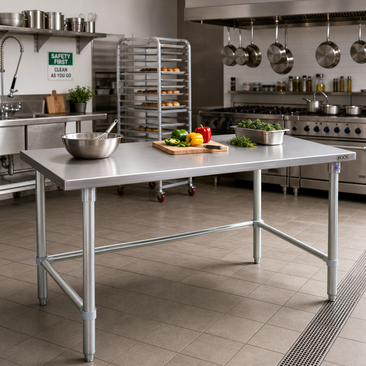 Product image #2 for John Boos Stallion 84-Inch x 30-Inch 16-Gauge Type 300 Stainless Steel Flat Top Work Table with Safety Edge