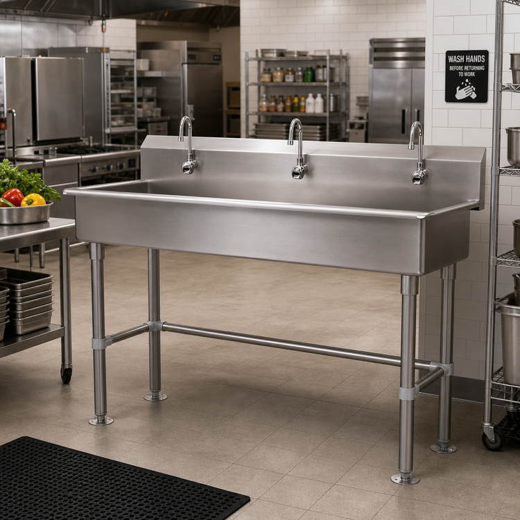 Product image #2 for 60-Inch Freestanding 3-Station Multiwash Hand Wash Sink with Electronic Faucets