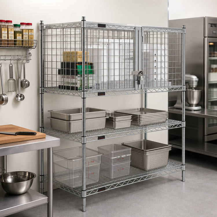 Product image #2 for 24 x 48 Security Enclosure Kit for Wire Shelving, Hinged Doors, Zinc Finish