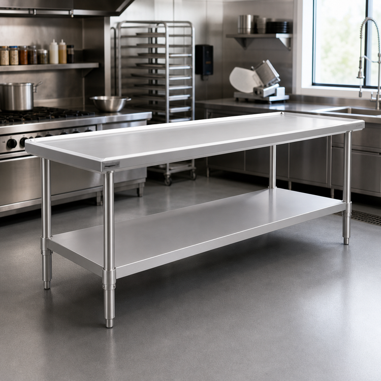 Product image #2 for Spec-Master Marine Series Stainless Steel Work Table with Box Marine Edge and Adjustable Undershelf, 144 x 36 Inches
